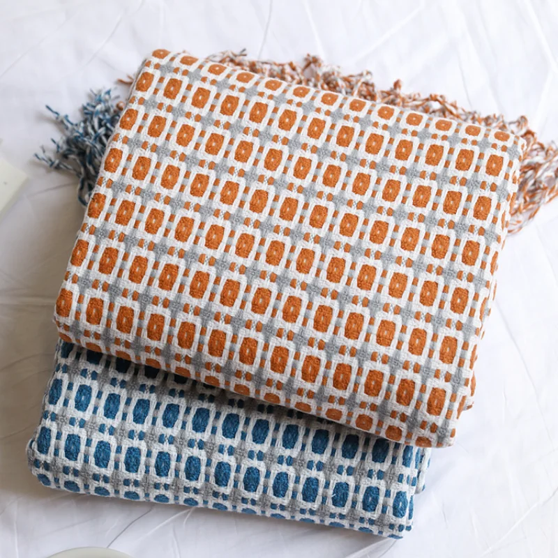 Boho Throw Blanket Fringe - Geometrik Desenli Jakar Dokuma Battaniye, Bohem