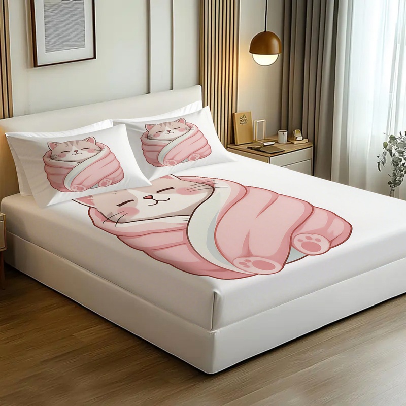 Sevimli Kedi Baskılı Çarşaf Se - Fitted Bed Sheets Deep Pocket incelemesi ve fiyatı