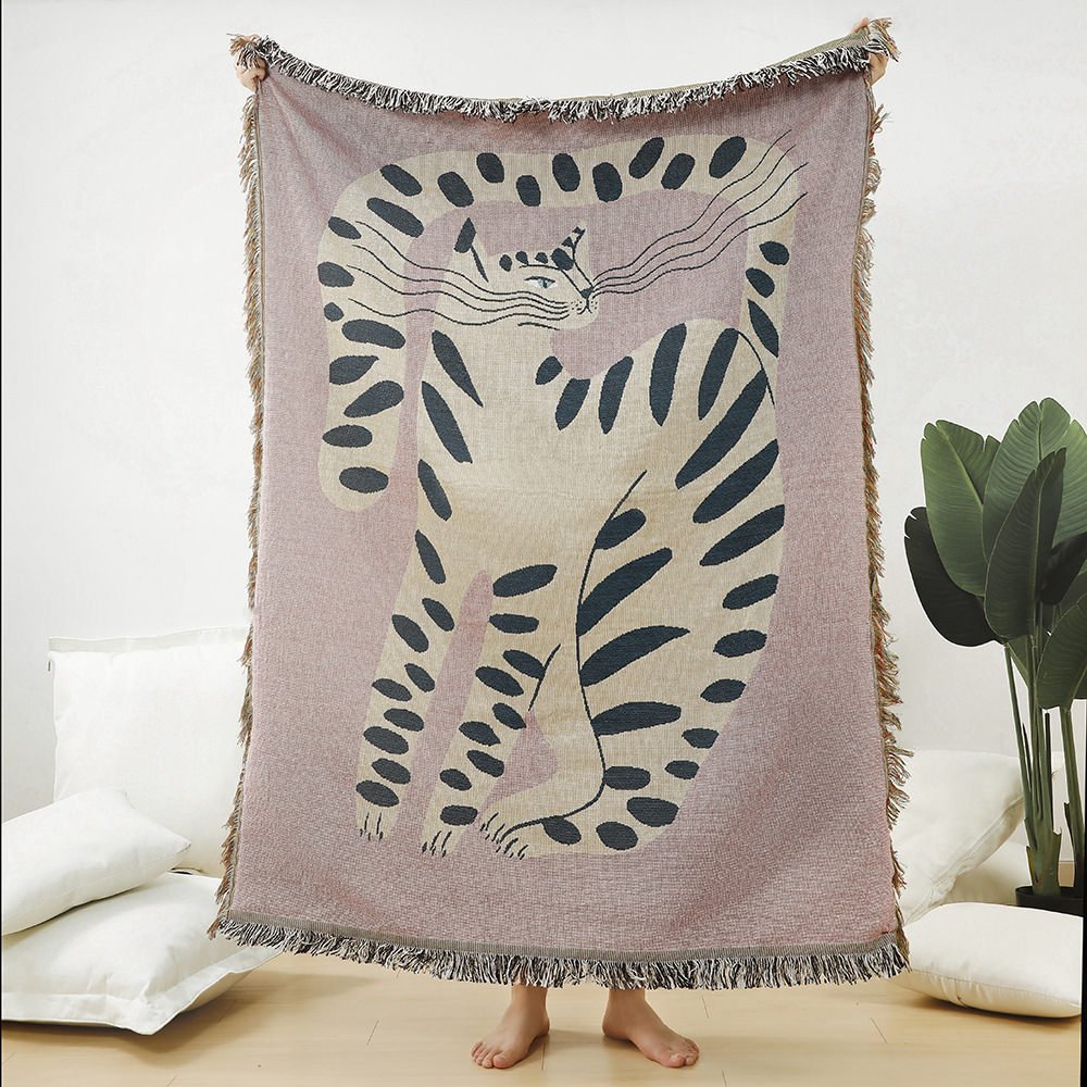 Boho Soyut Kedi Jakarlı Örtü B - Boho Throw Blanket Fringe incelemesi ve fiyatı